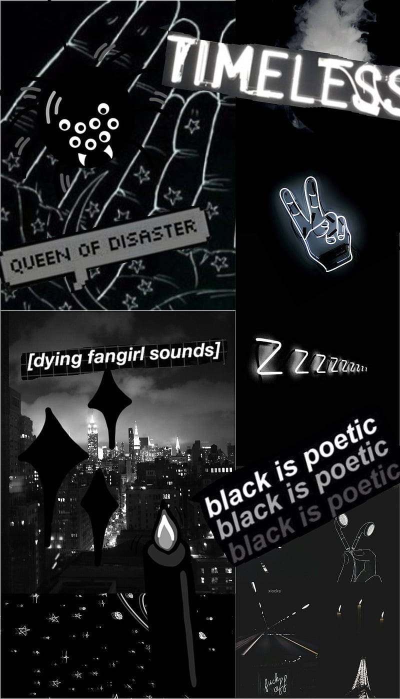 black and white collage, urban night scenes, neon text, HD Phone Wallpaper