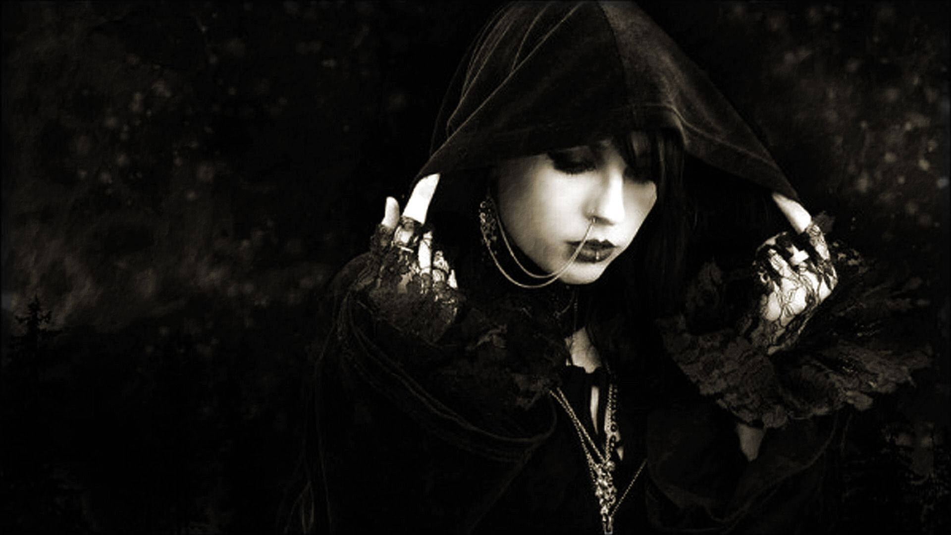 Goth Aesthetic, hooded gothic figure, pale makeup, Full HD Desktop Wallpaper