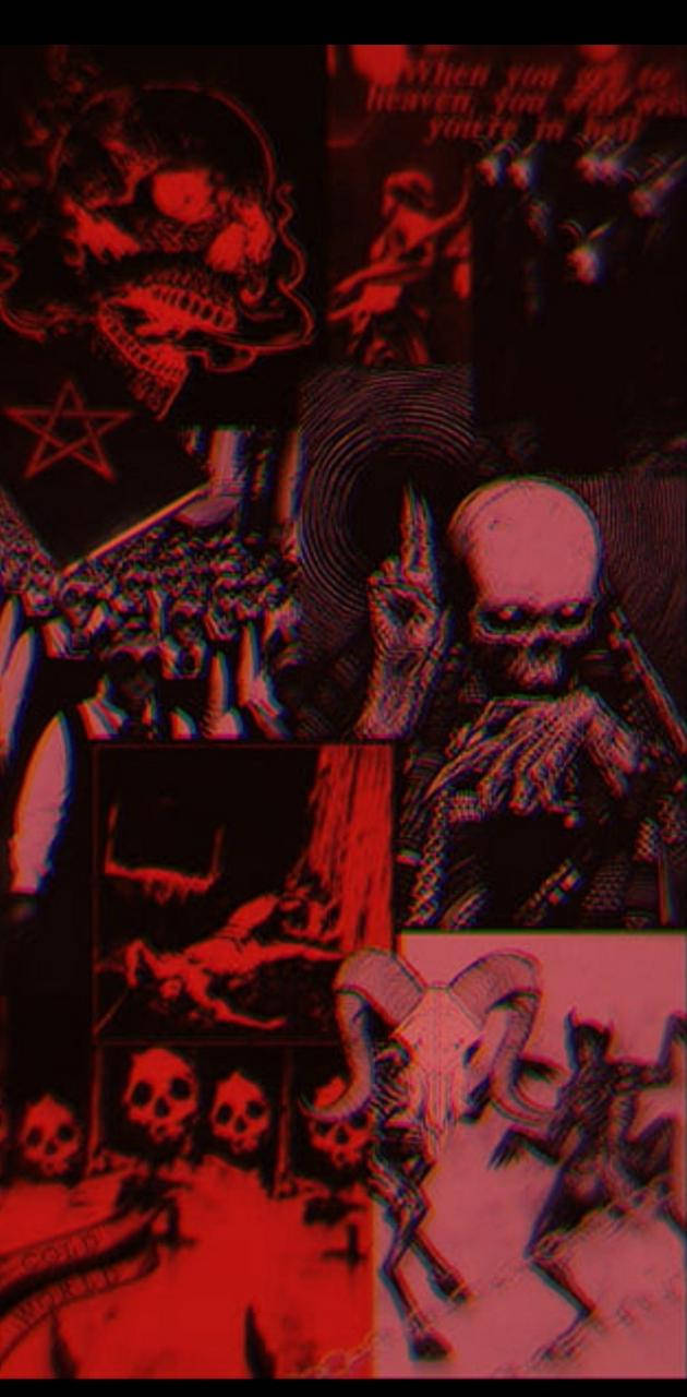 red and black, skulls, demonic imagery, HD Phone Wallpaper