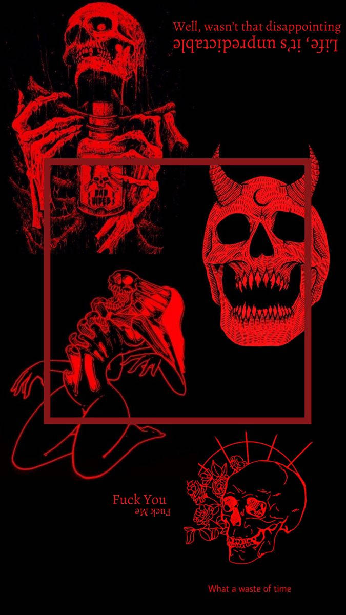 goth aesthetic, dark red, stylized skulls, SD Phone Wallpaper