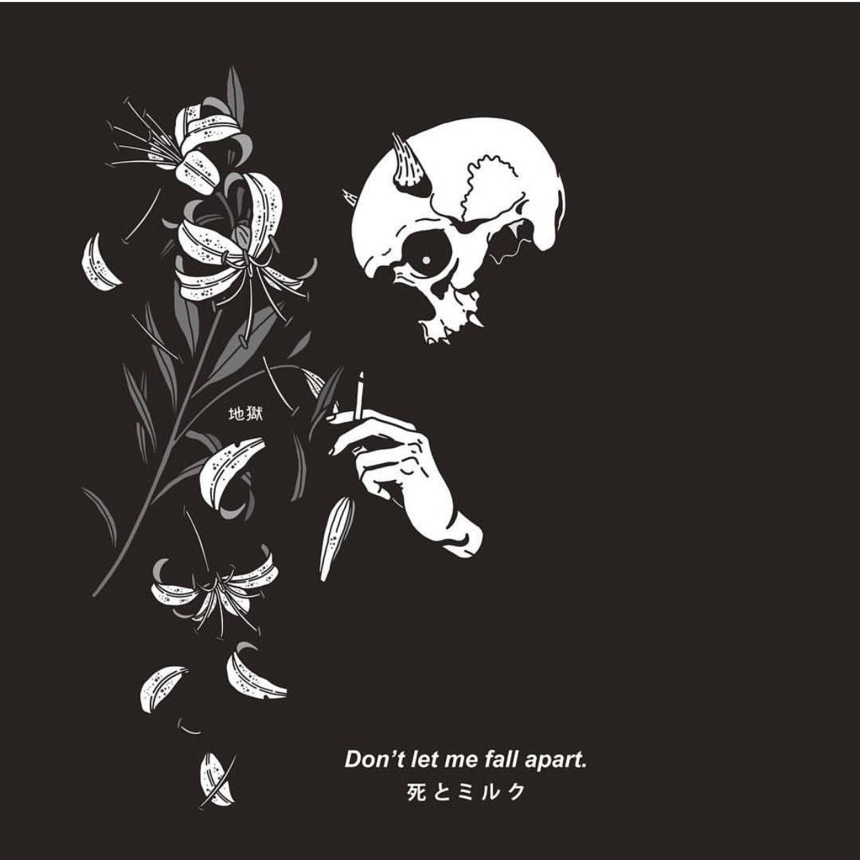 skull, cigarette, wilting lilies, SD Desktop Wallpaper