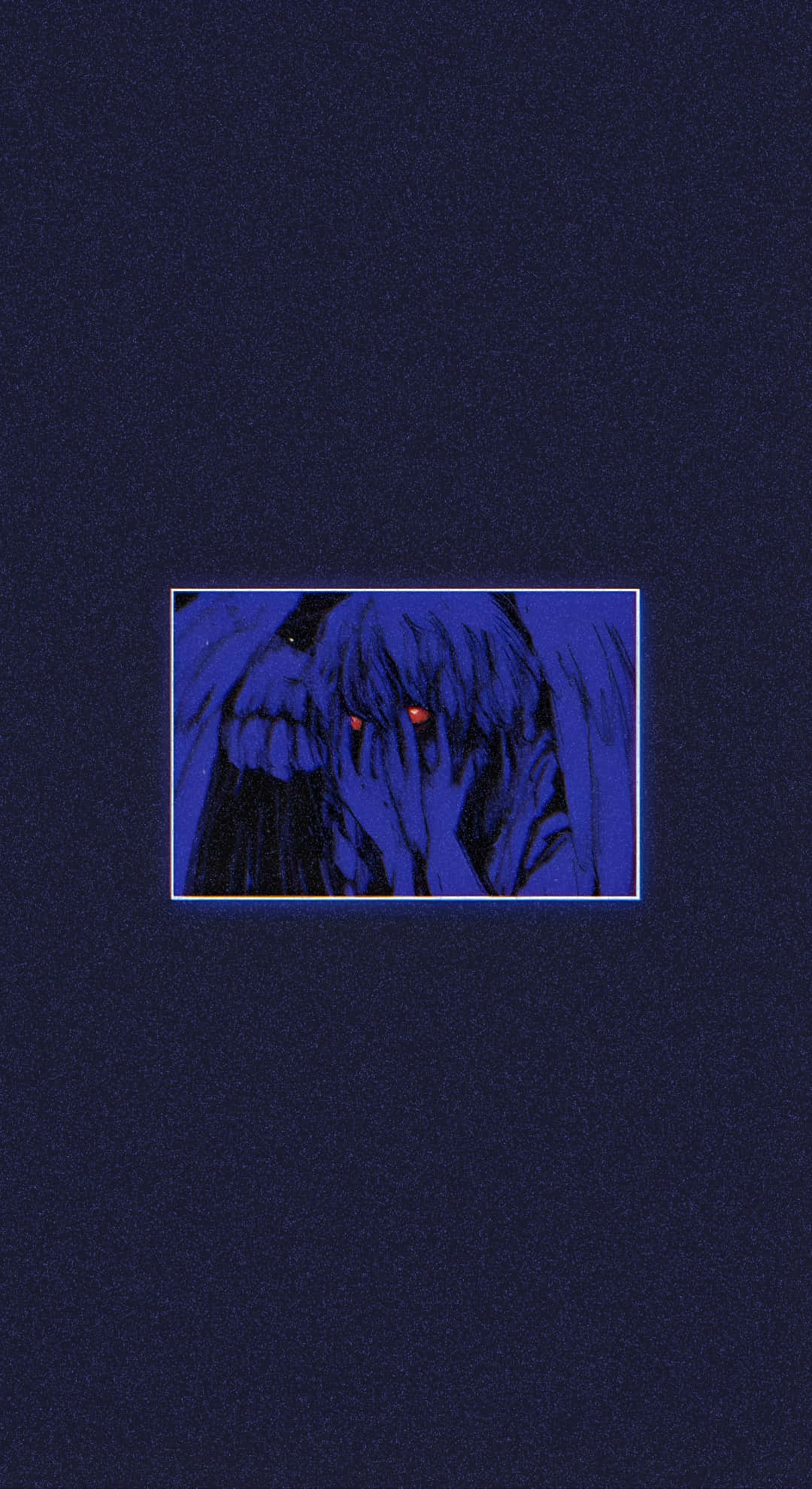 blue-haired figure, glowing red eyes, dark blue textured background, Full HD Phone Wallpaper