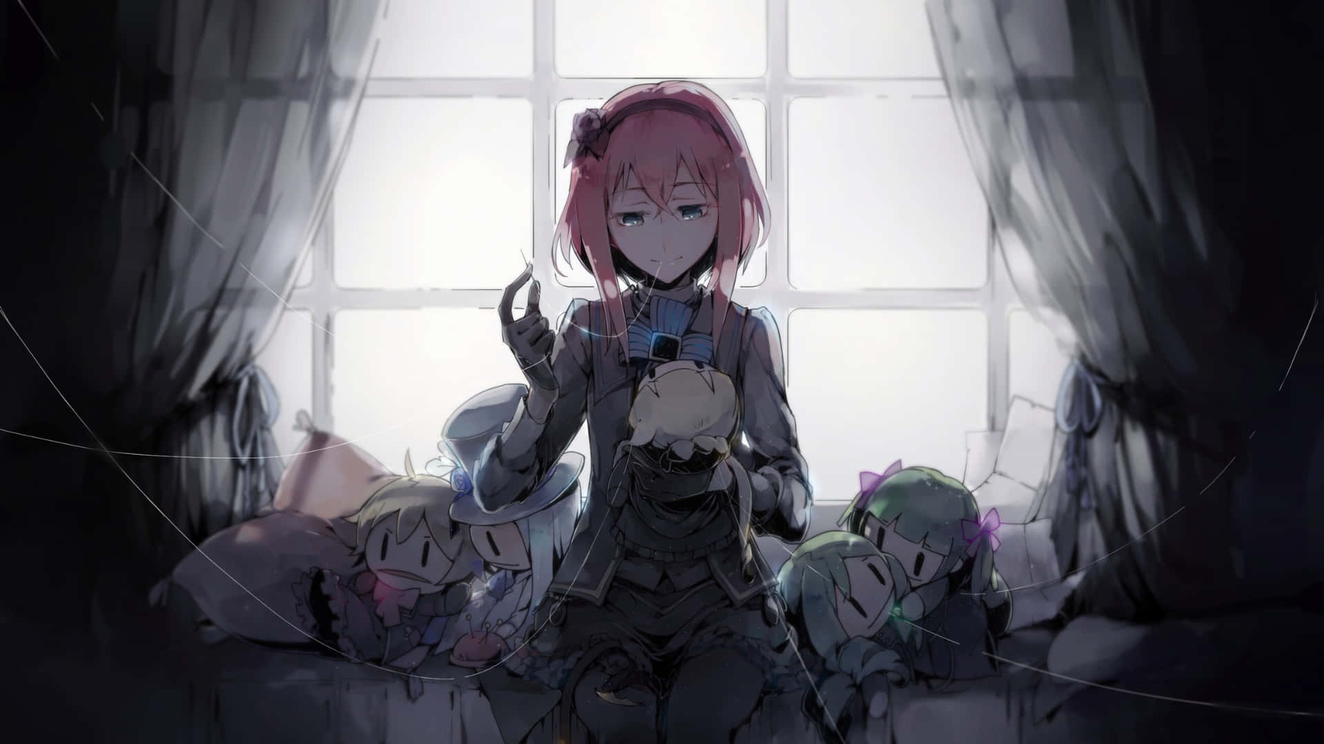 Goth Anime Girl, pink-haired, dark outfit, Full HD Desktop Wallpaper