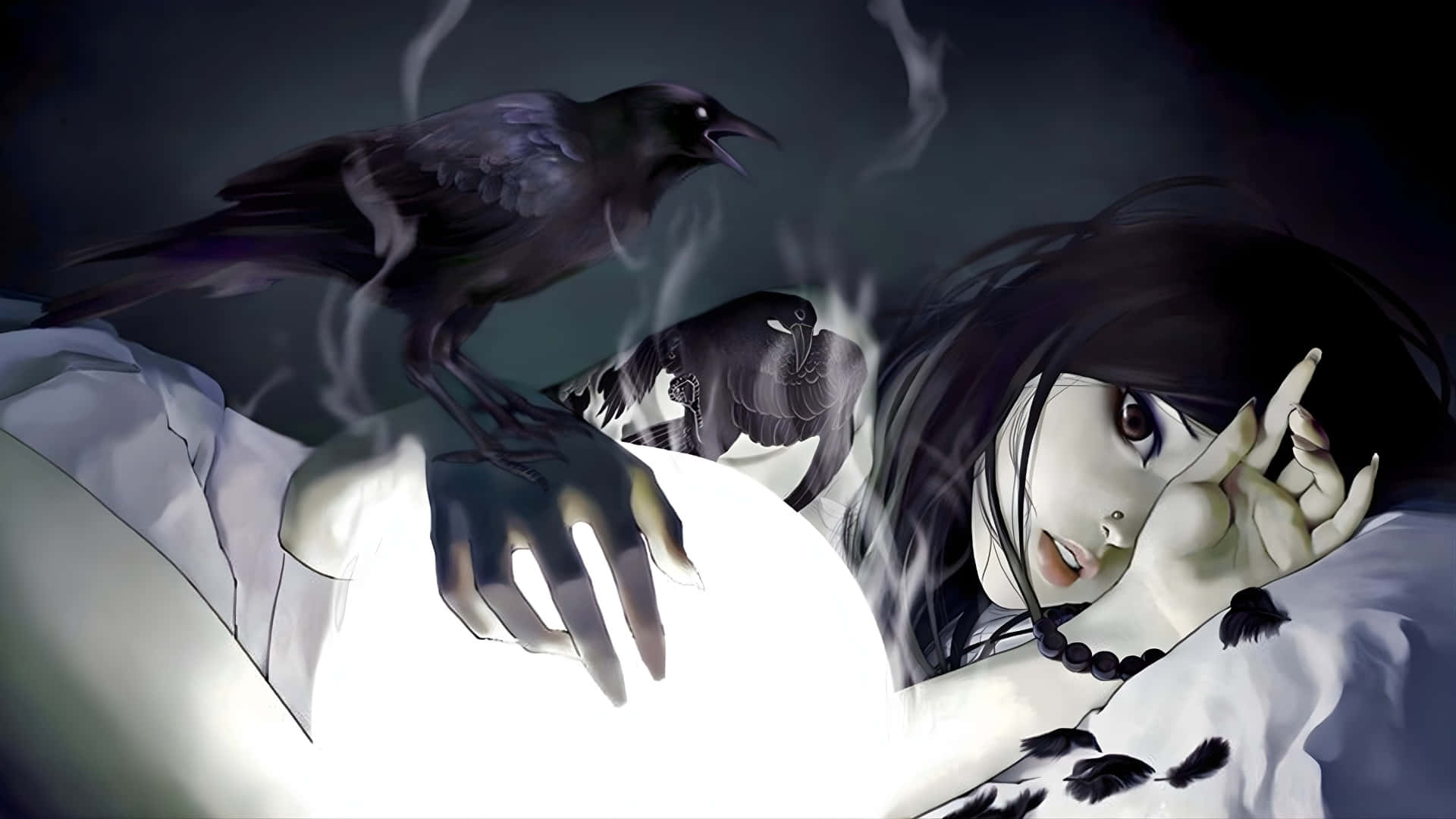 Goth Anime Girl, raven, white, Full HD Desktop Wallpaper