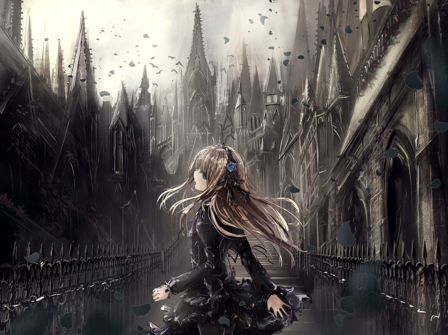 Goth Anime, black dress, bridge, HD Desktop Wallpaper
