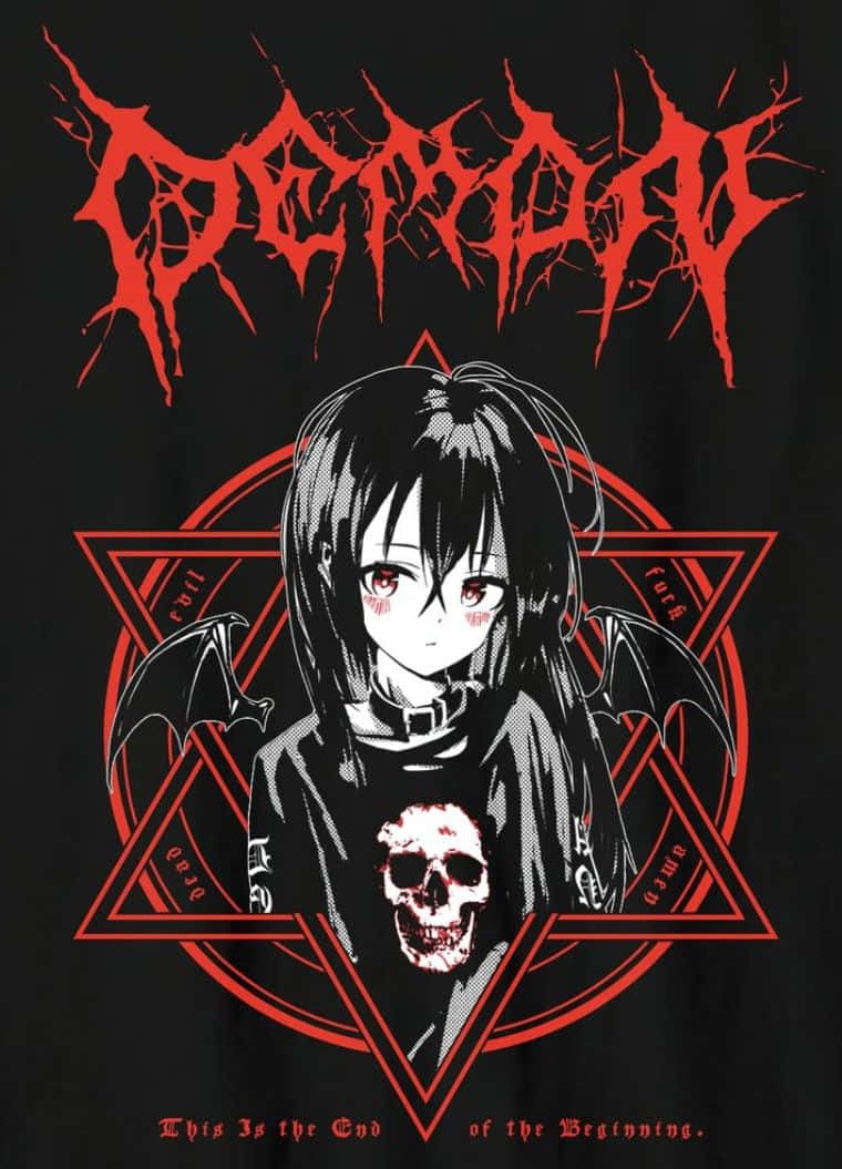 Goth Anime, demon bat wings, skull pendant, SD Phone Wallpaper