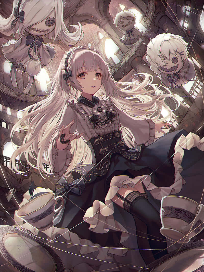 goth anime girl, dolls, pale-haired anime girl, SD Phone Wallpaper