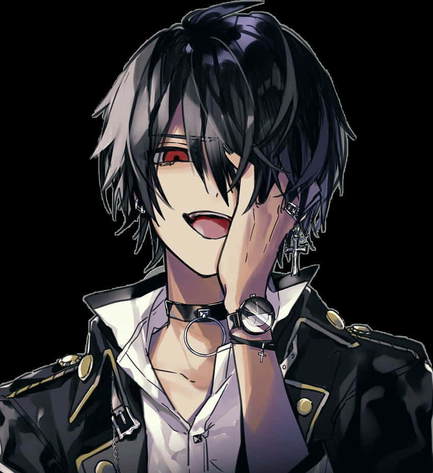Goth Anime Guy, red eyes, black hair, SD Phone Wallpaper