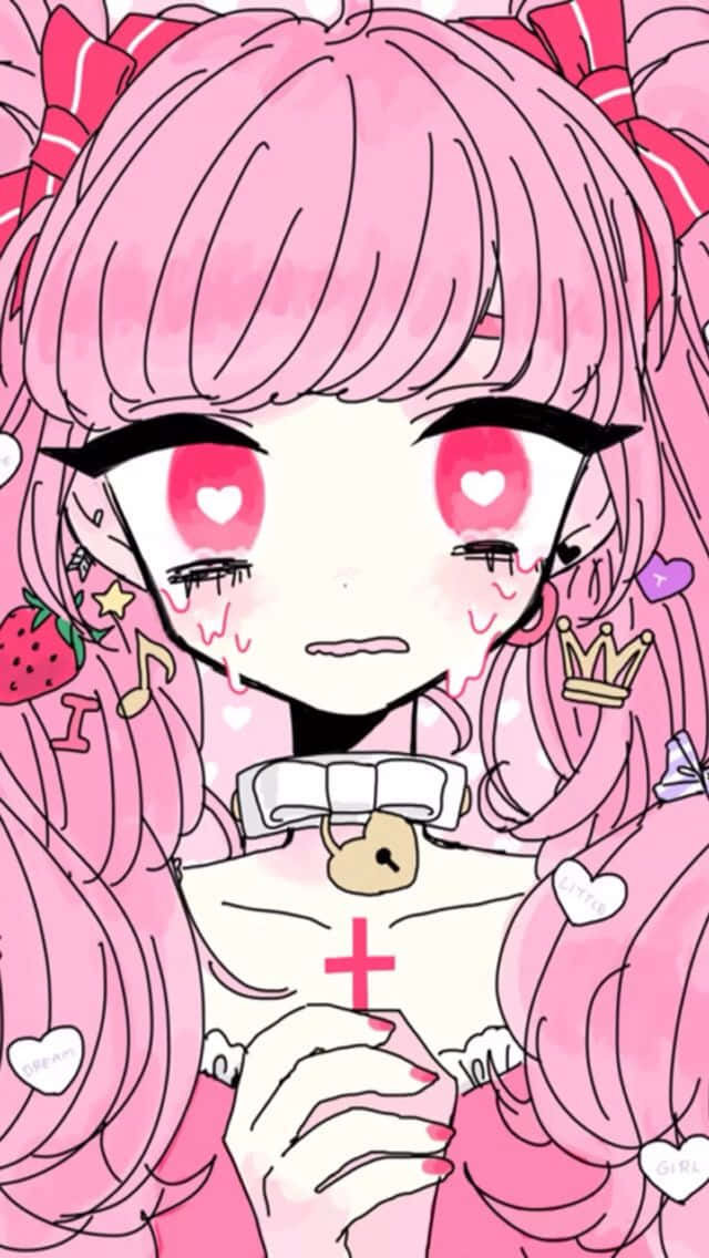 pastel goth, anime girl, pink hair, SD Phone Wallpaper