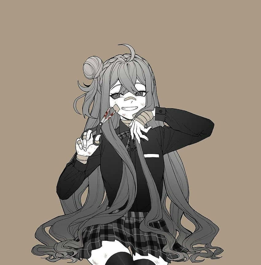 Goth Anime Girl, long grey hair, bloodied knife, SD Phone Wallpaper