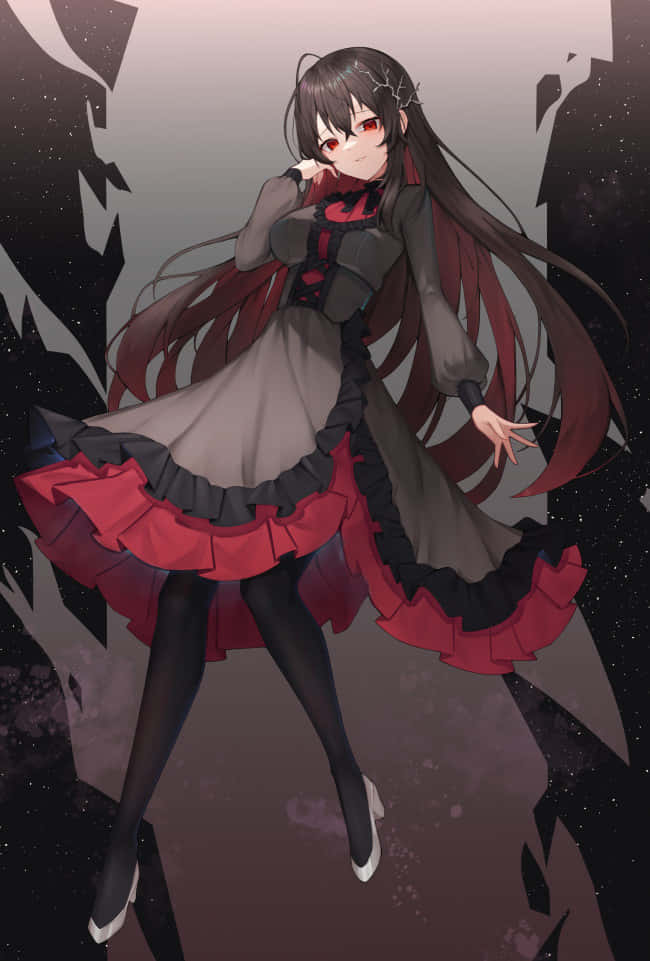 Goth Anime Girl, red eyes, dark-haired, SD Phone Wallpaper