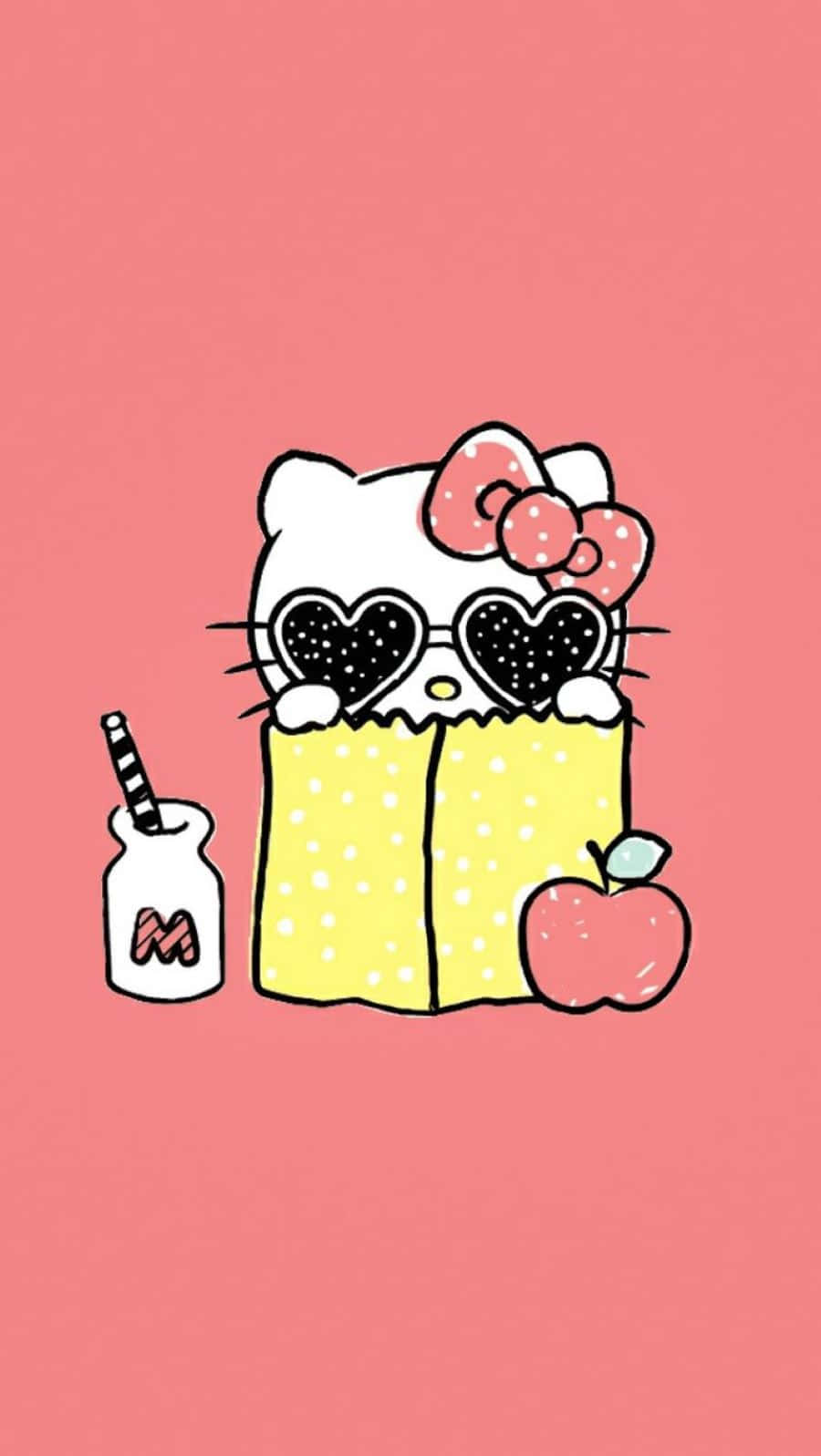 Hello Kitty, heart-shaped sunglasses, yellow polka dot lunchbox, HD Phone Wallpaper