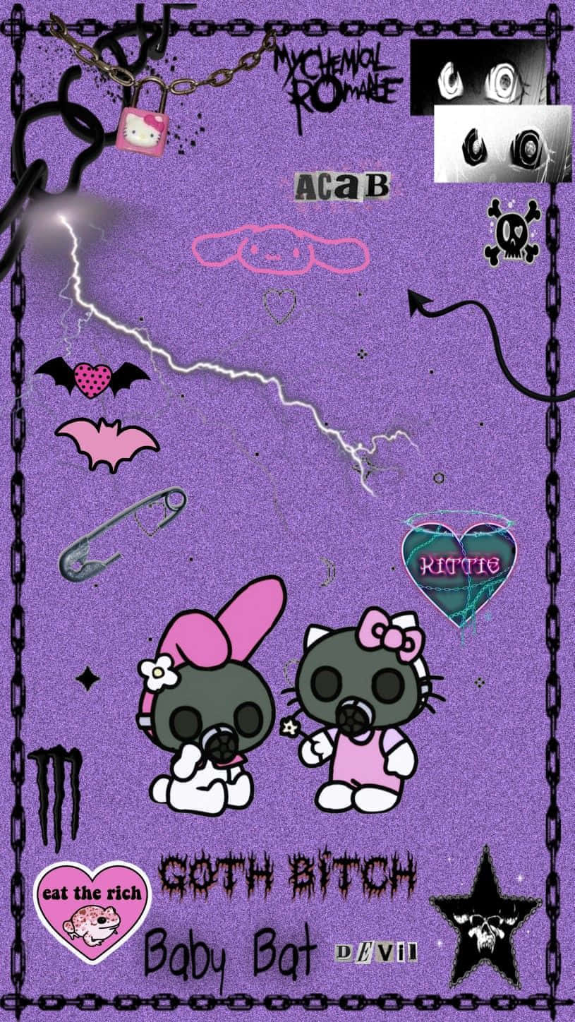 Goth Hello Kitty, pink bows, pacifiers, HD Phone Wallpaper