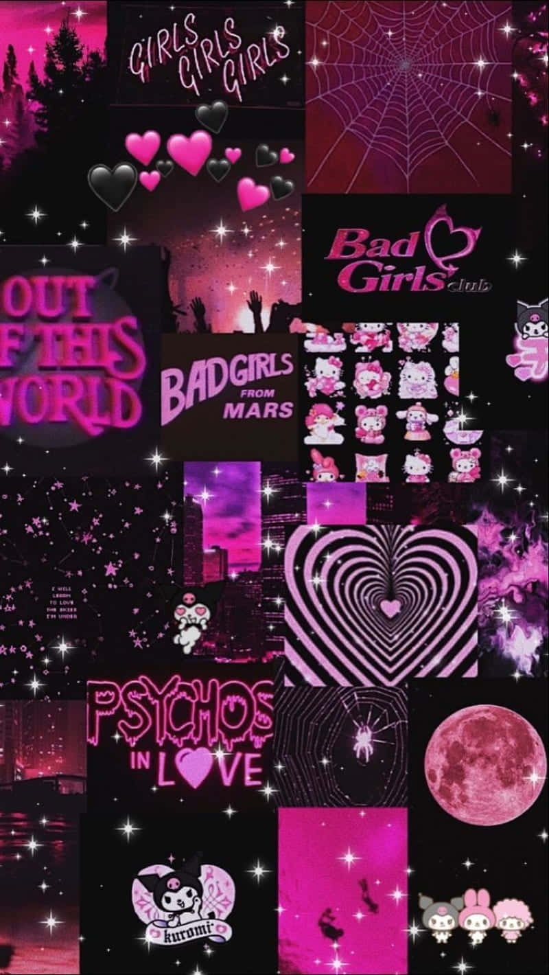 Goth Hello Kitty Collage Aesthetic, pink and black, spiderwebs, HD Phone Wallpaper