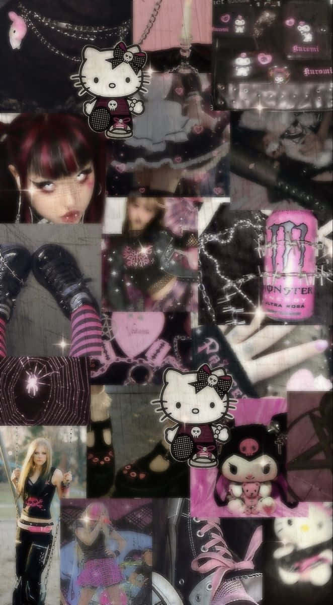 Goth Hello Kitty Collage Aesthetic, Hello Kitty, skulls, SD Phone Wallpaper