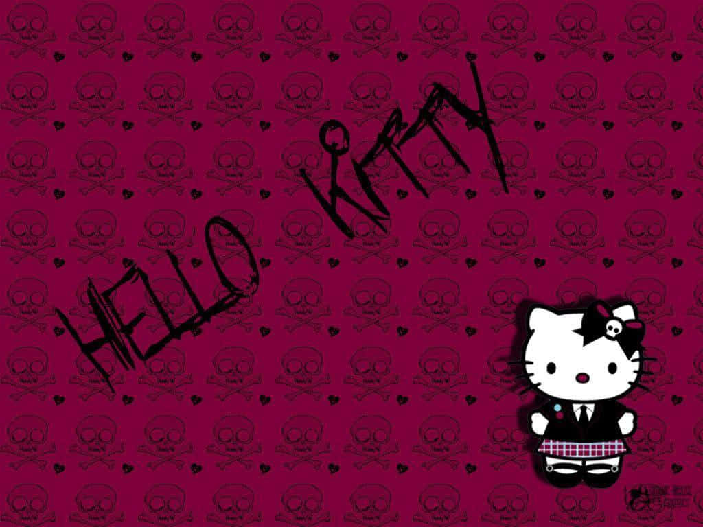 Hello Kitty, gothic attire, magenta background, SD Desktop Wallpaper