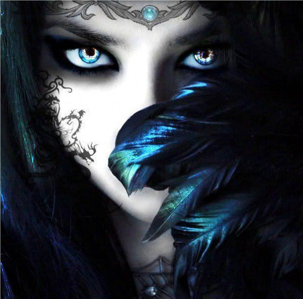 Goth Girl, blue eyes, glowing blue eyes, SD Desktop Wallpaper