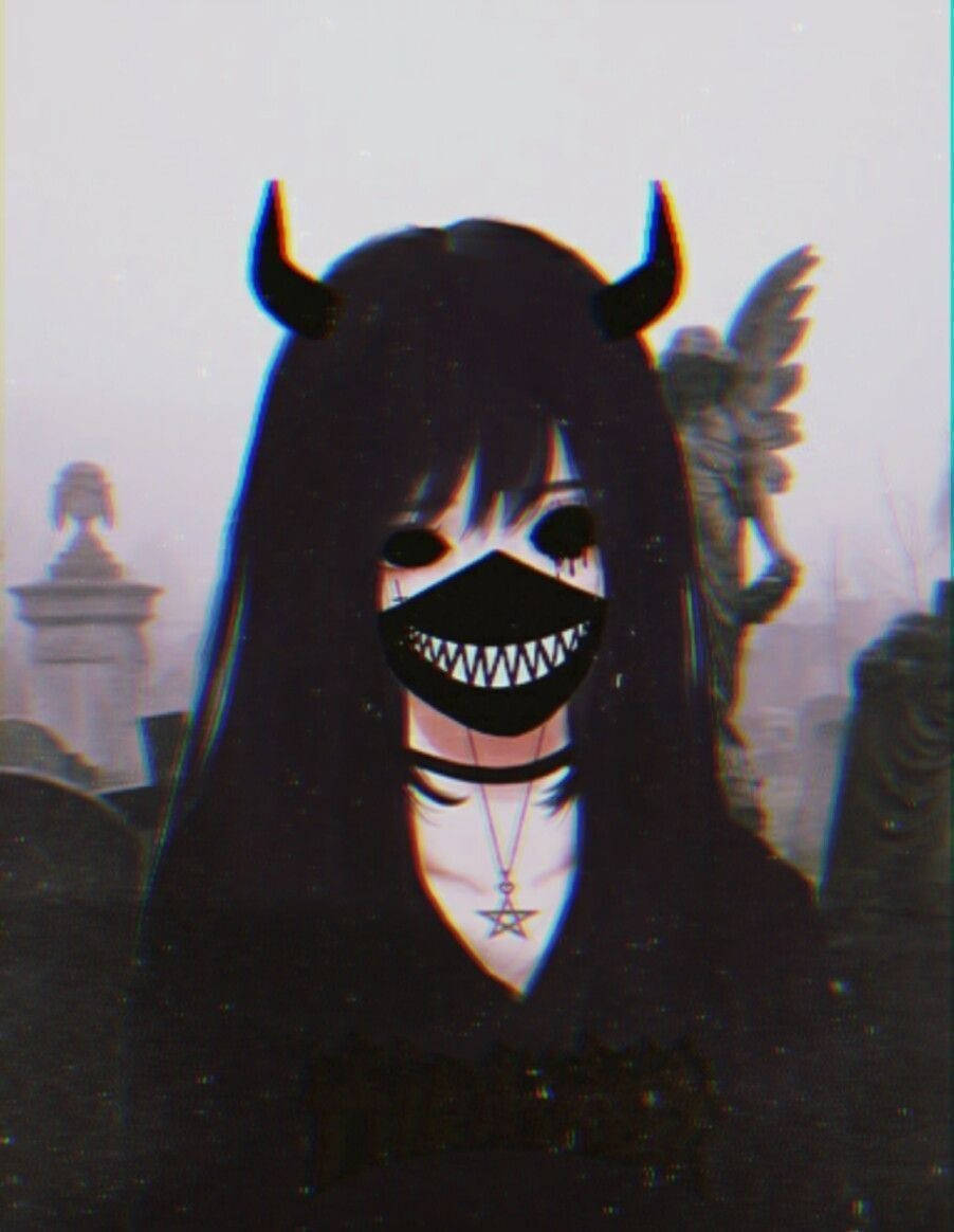 Devilish Goth Girl PFP, anime girl, horns, SD Phone Wallpaper