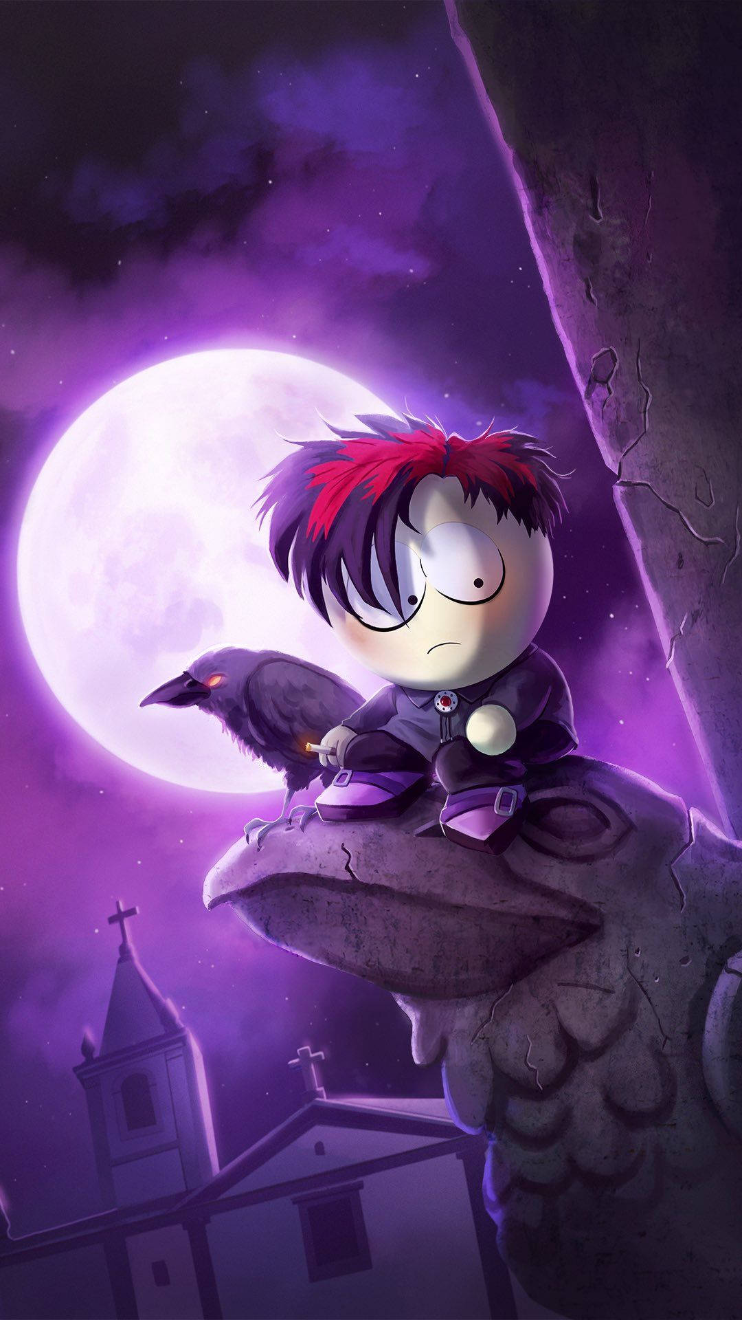 cartoon goth boy, red hair, stone gargoyle, Full HD Phone Wallpaper