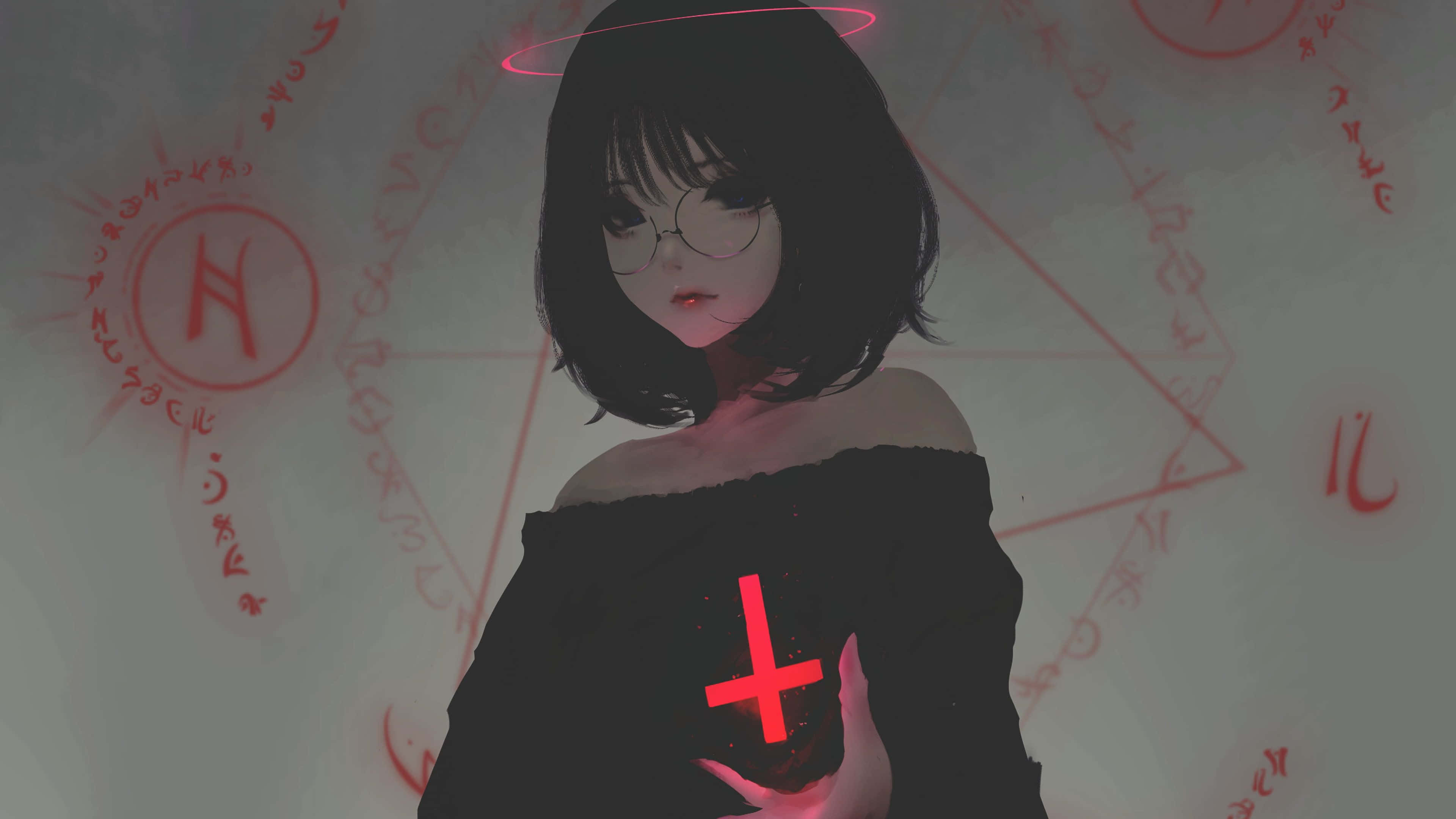 Goth Girl Aesthetic Discord PFP, anime girl, glasses, 4K Desktop Wallpaper