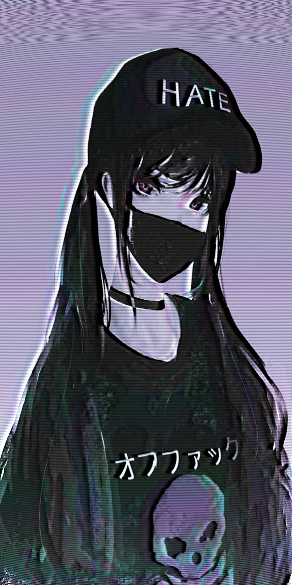 glitchy goth girl pfp, anime girl, long dark hair, Full HD Phone Wallpaper