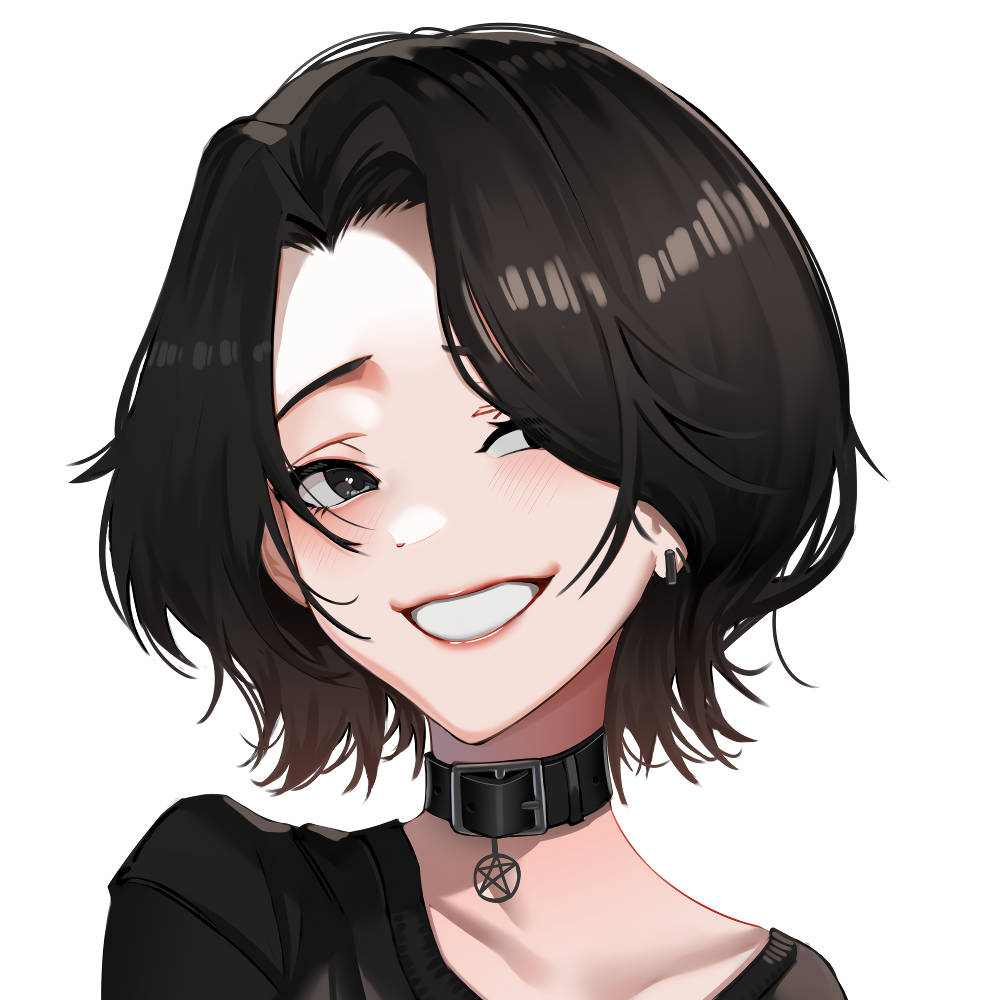 Goth Girl Meme PFP, short black hair, pentagram choker, SD Desktop Wallpaper