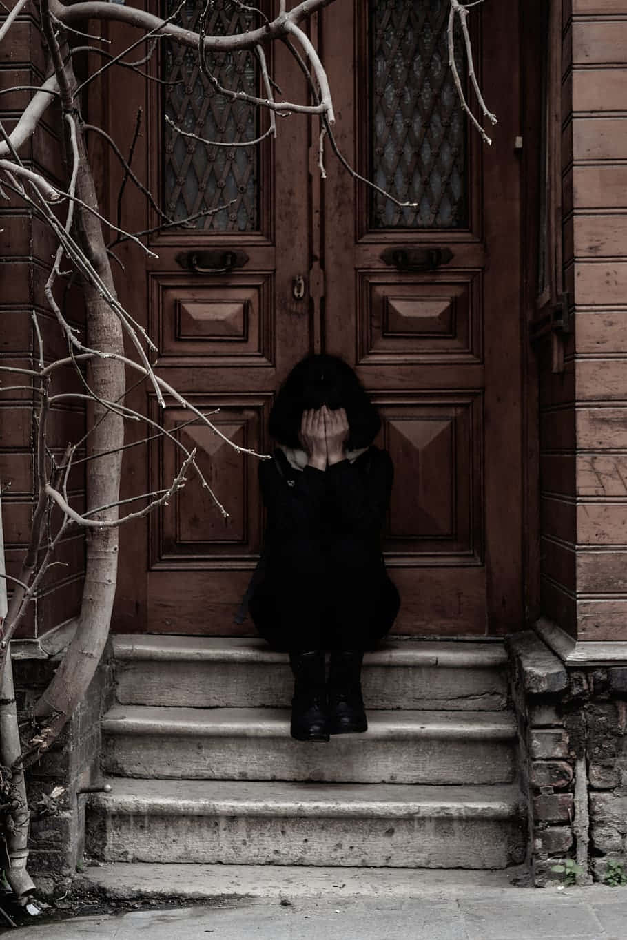 Goth, black, stone steps, HD Phone Wallpaper