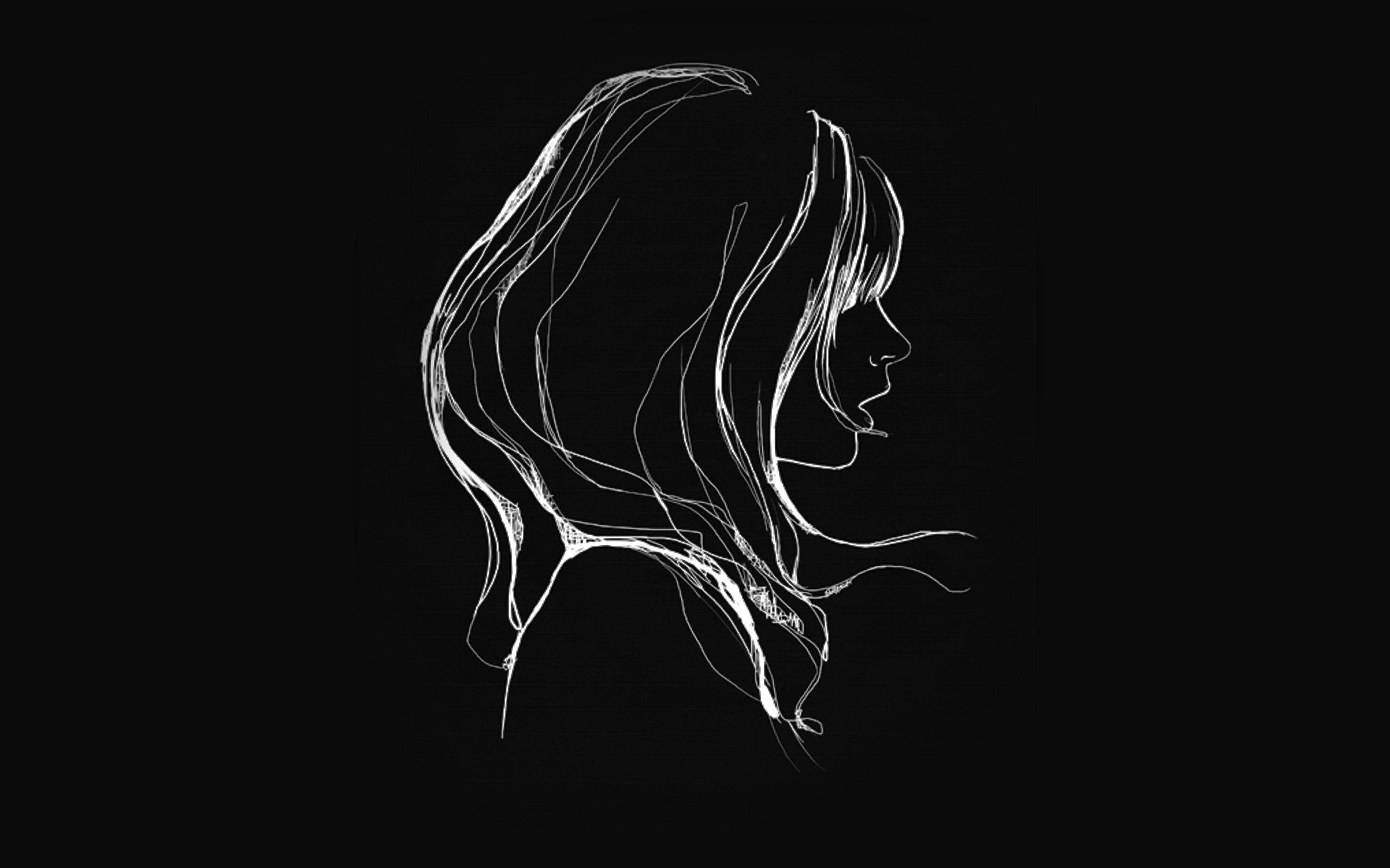 minimalist goth girl drawing, white line drawing, woman's profile, 4K Desktop Wallpaper