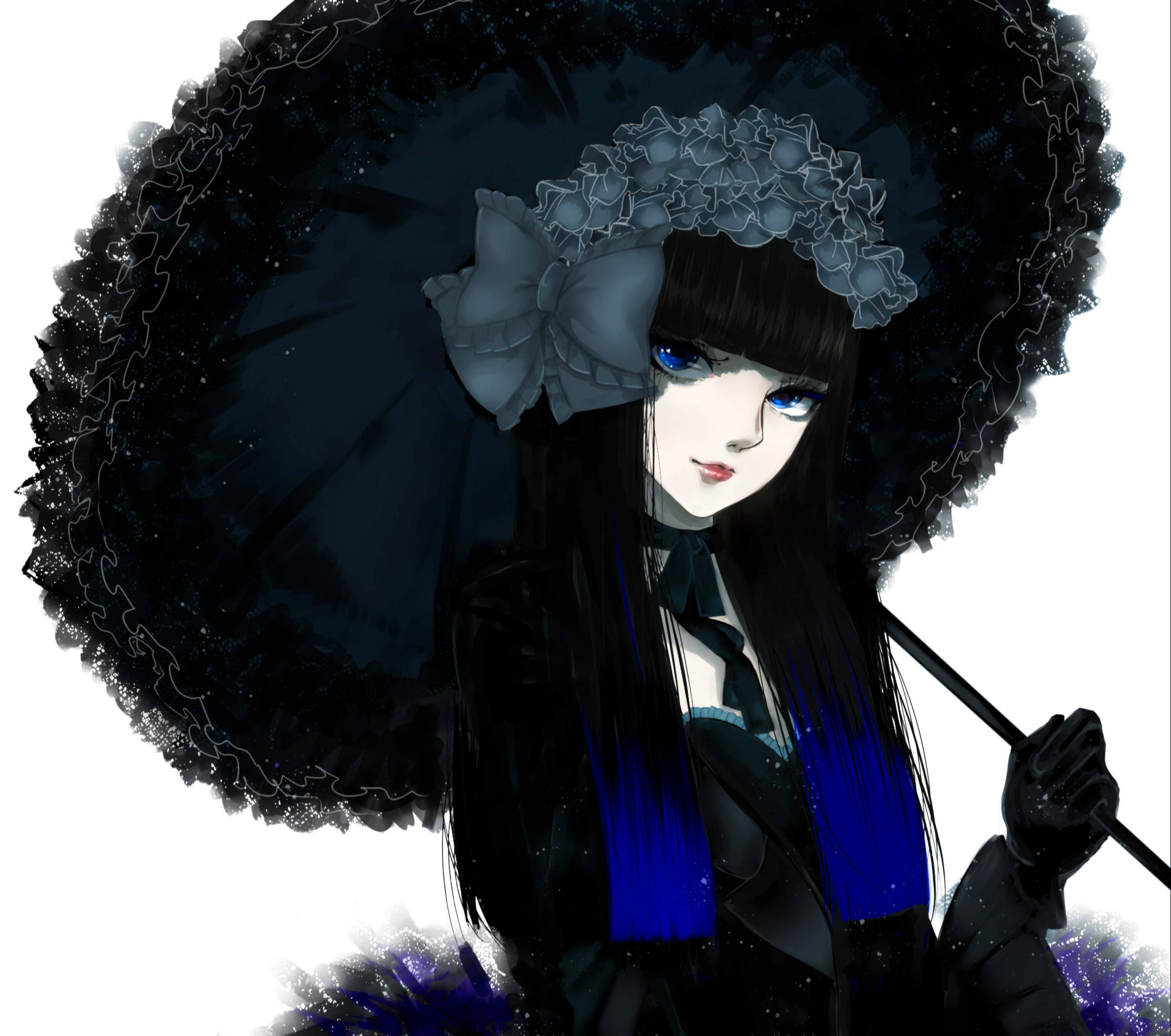 anime goth girl, blue eyes, black hair, Full HD Desktop Wallpaper
