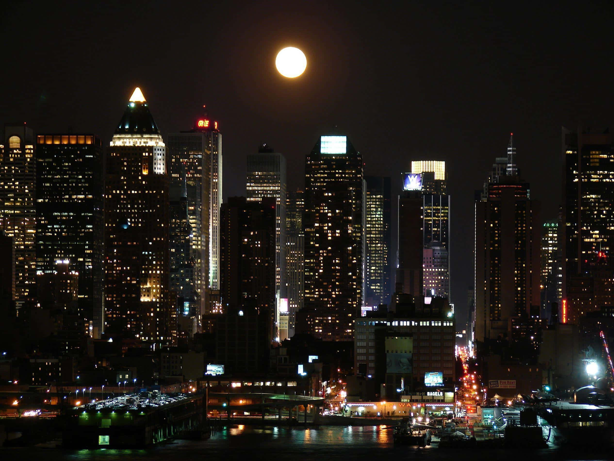 Gotham City, full moon, nighttime cityscape, Full HD Desktop Wallpaper