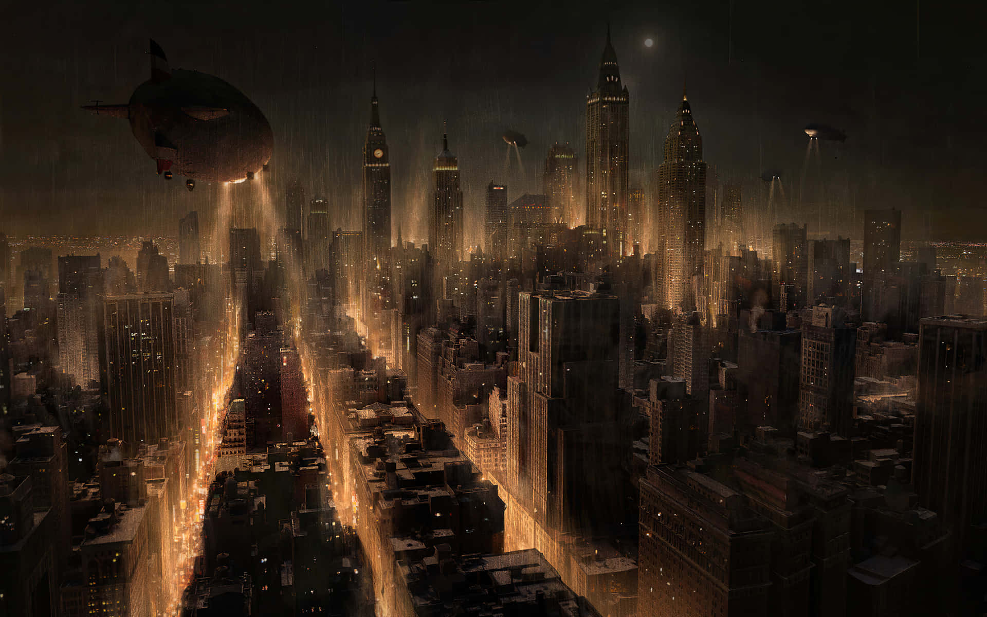 Gotham City, rain-slicked futuristic city, glowing skyscrapers, Full HD Desktop Wallpaper