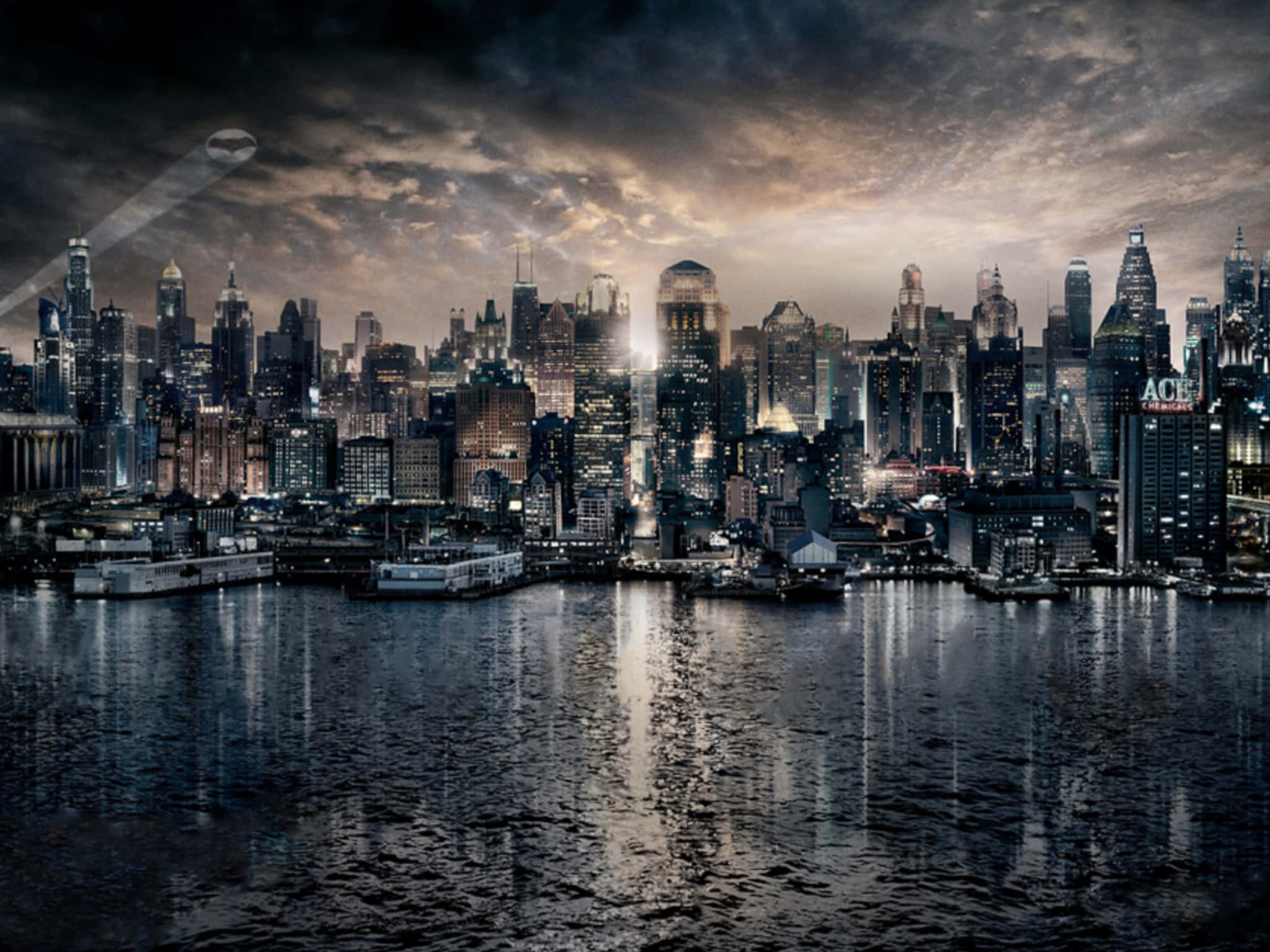 Gotham City, dusk, towering skyscrapers, Full HD Desktop Wallpaper