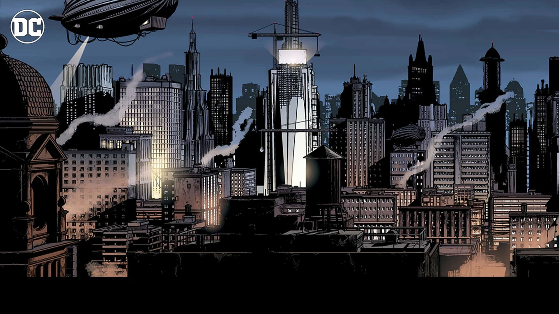 Gotham City, zeppelin, skyscrapers, Full HD Desktop Wallpaper
