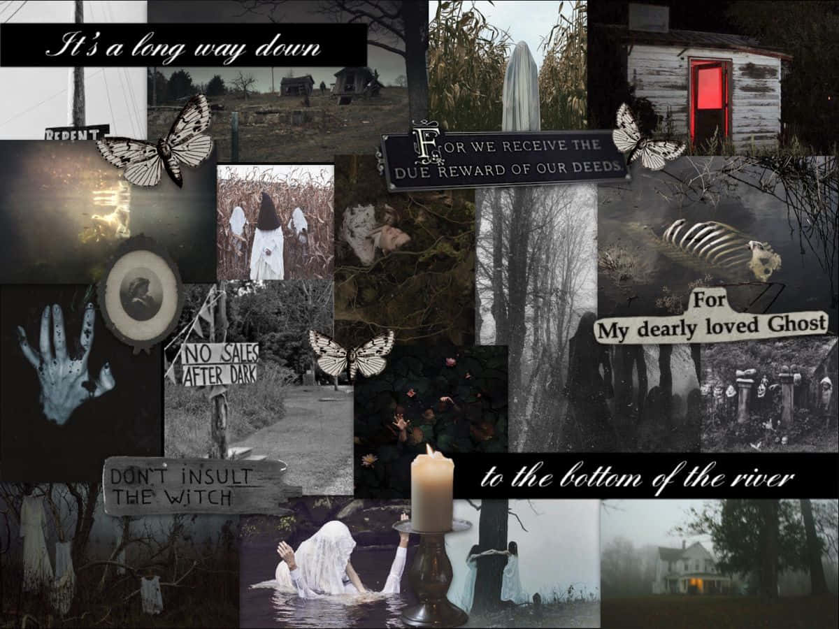 Gothic Aesthetic, ghostly figures, red door, SD Desktop Wallpaper
