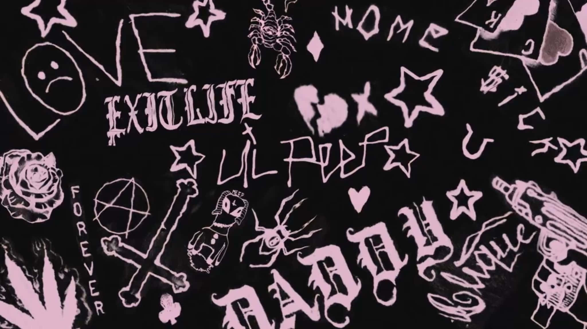 Gothic Aesthetic, pink graffiti-style doodles, love, Full HD Desktop Wallpaper