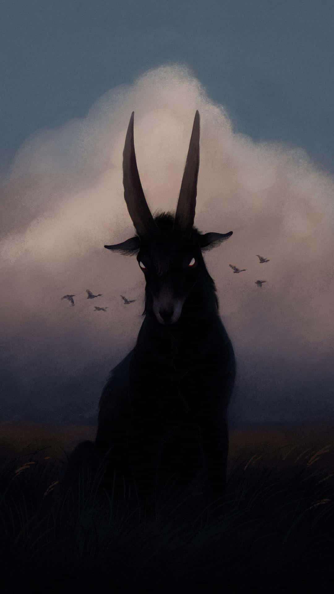 gothic aesthetic, dark goat, glowing eyes, Full HD Phone Wallpaper