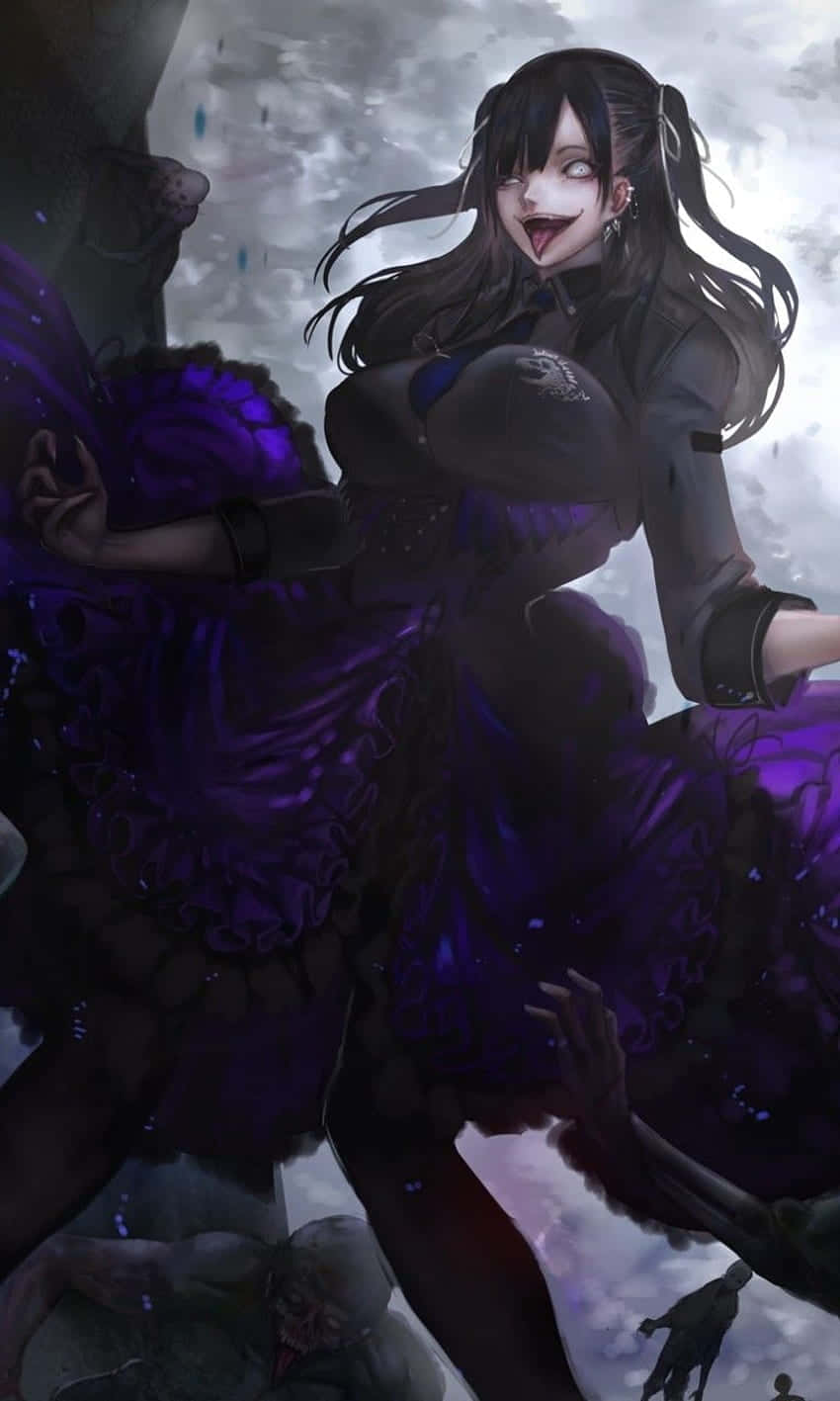 Goth Anime Girl, purple dress, zombie hands, HD Phone Wallpaper