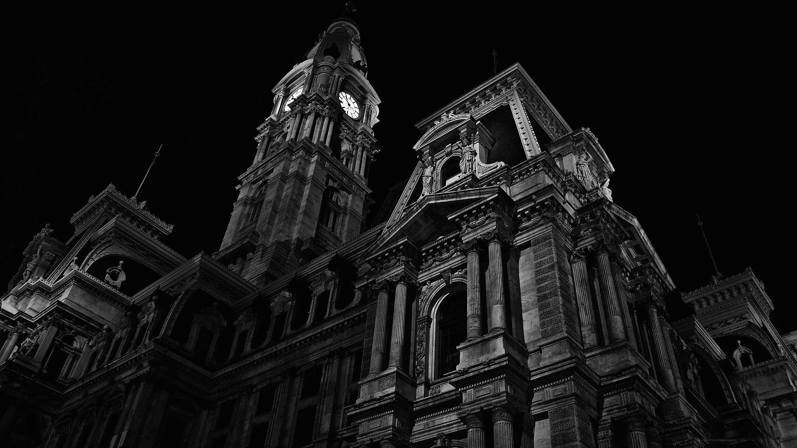 Gothic Aesthetic, clock tower, pitch black night sky, 2K Desktop Wallpaper