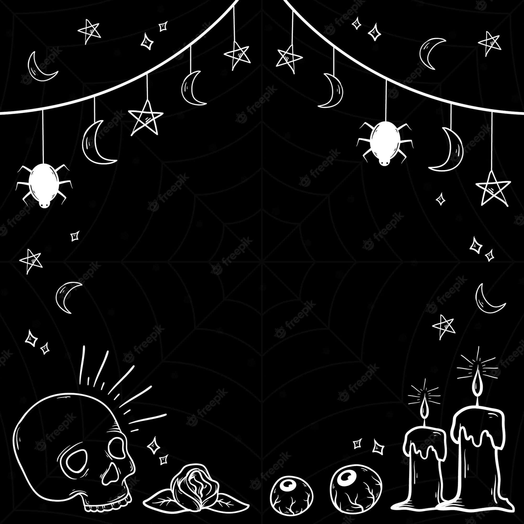 Gothic Aesthetic, White line art, Halloween symbols, Full HD Desktop Wallpaper