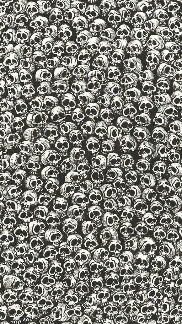 Cute Gothic Skulls, hand-drawn skulls, black and white, SD Phone Wallpaper