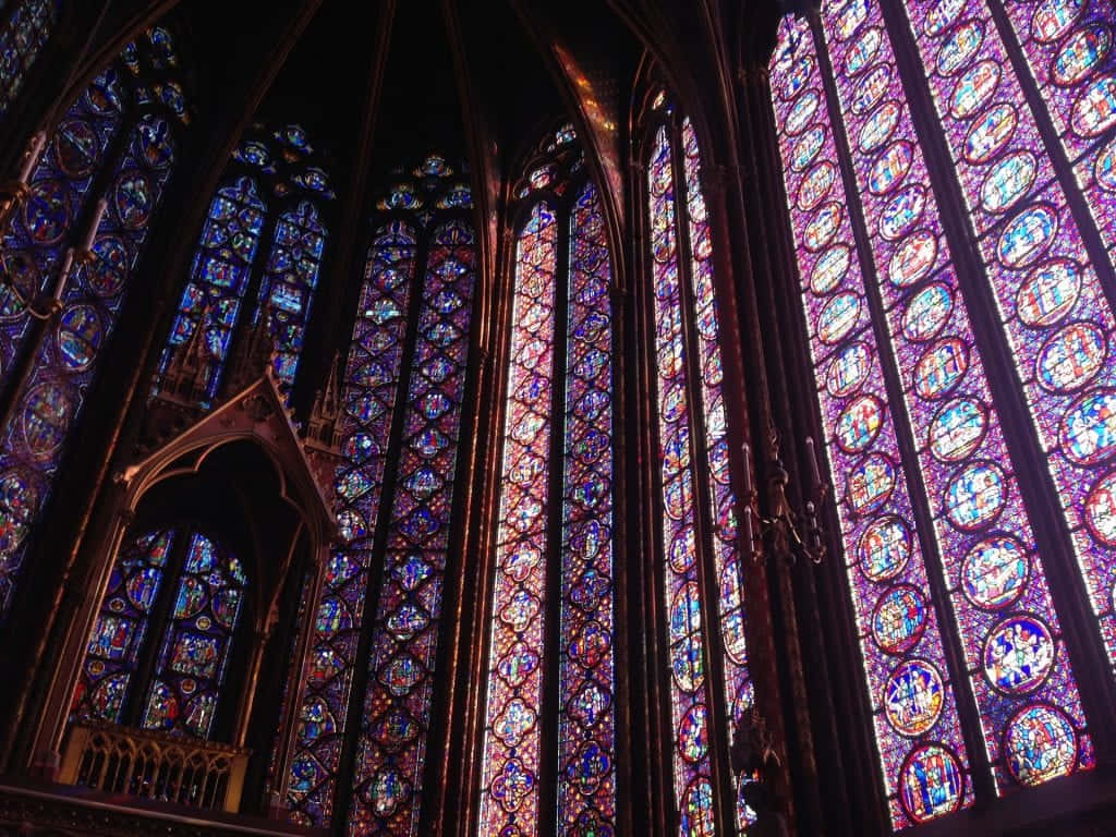 Gothic Architecture, cathedral interior, stained glass light, SD Desktop Wallpaper