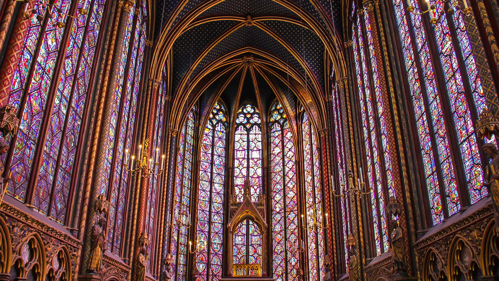 Gothic architecture, cathedral, stained glass windows, HD Desktop Wallpaper