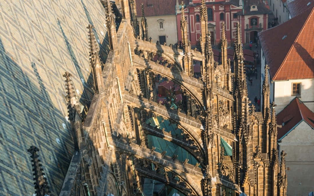Gothic cathedral roof, intricate stone tracery, spires, SD Desktop Wallpaper