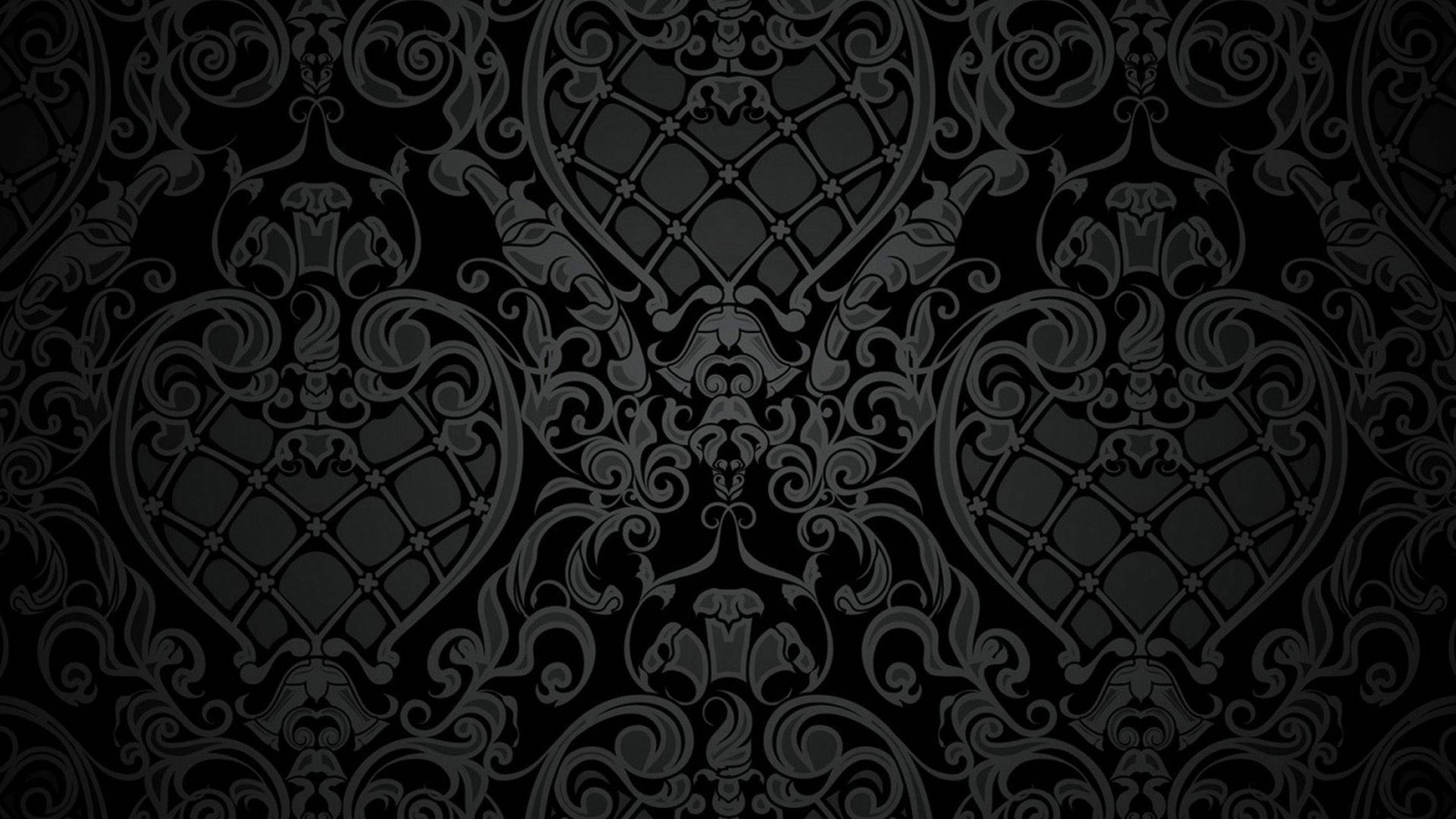 black gothic victorian pattern, Traditional black Victorian gothic pattern, elegant black damask wallpaper, 2K Desktop Wallpaper