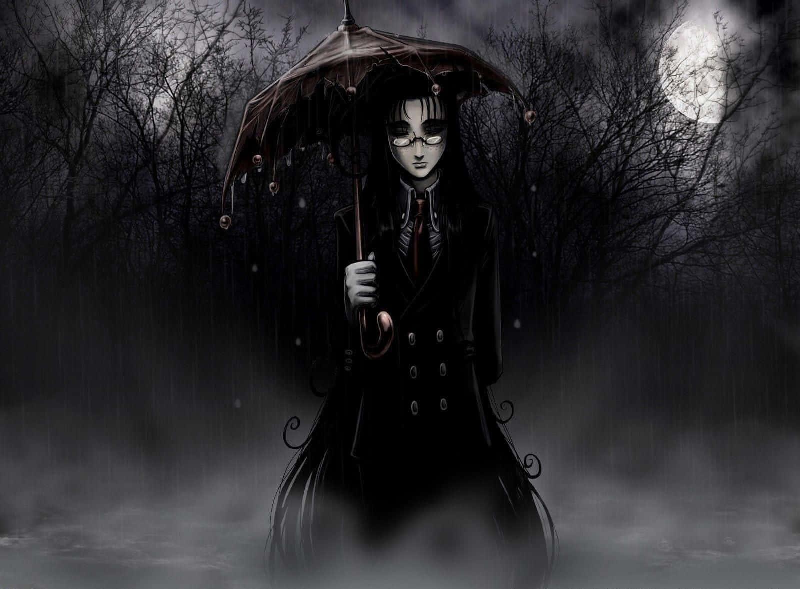 pale gothic figure, black coat, dripping umbrella, HD Desktop Wallpaper