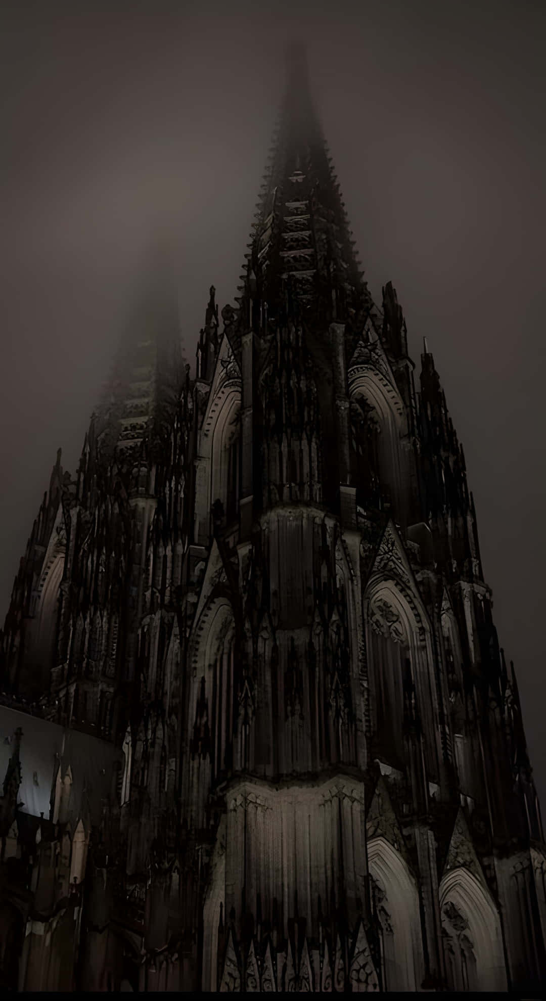 dark gothic cathedral spire, towering gothic cathedral, dense fog, Full HD Phone Wallpaper