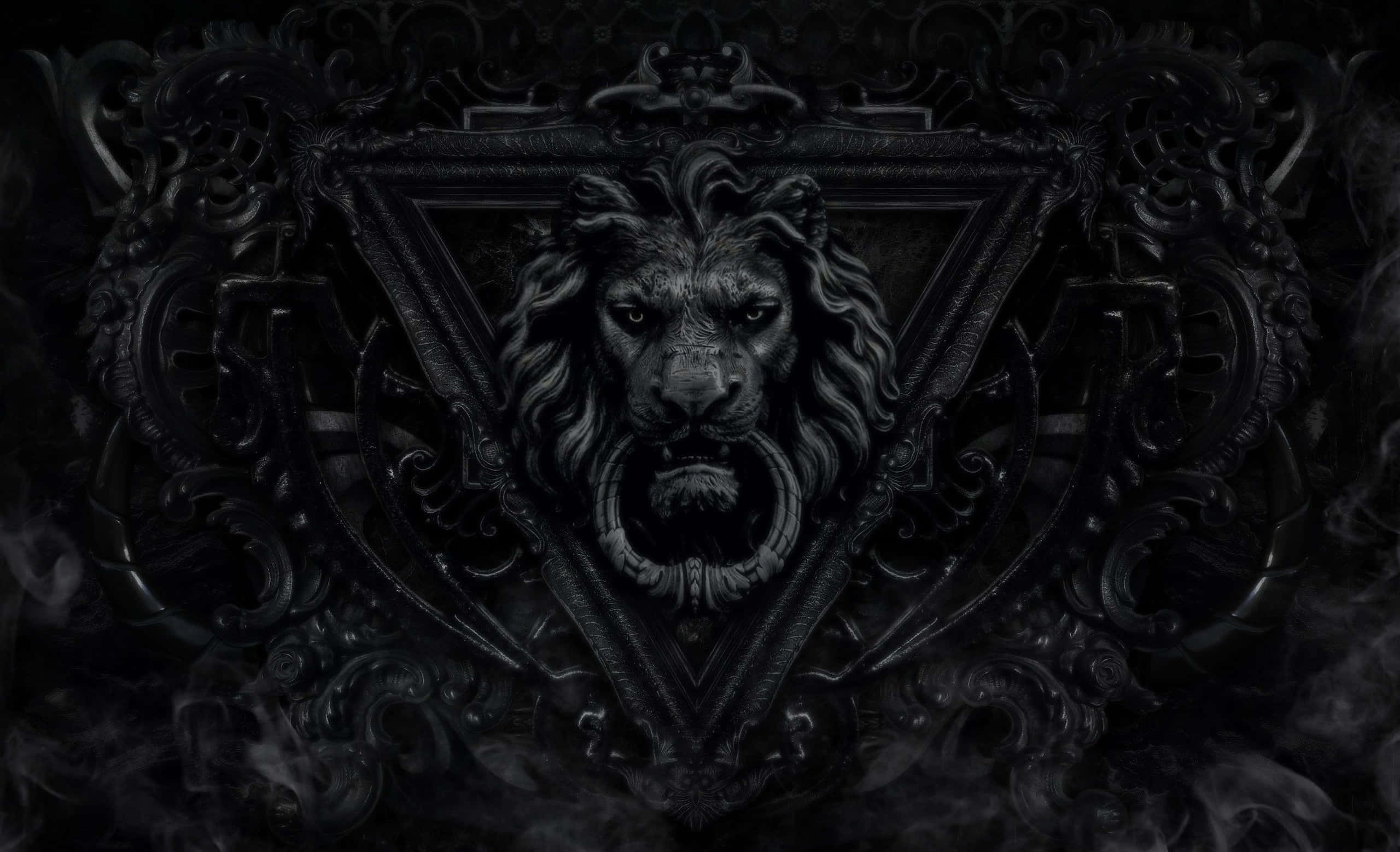 Gothic Computer, lion door knocker, triangular crest, 2K Desktop Wallpaper