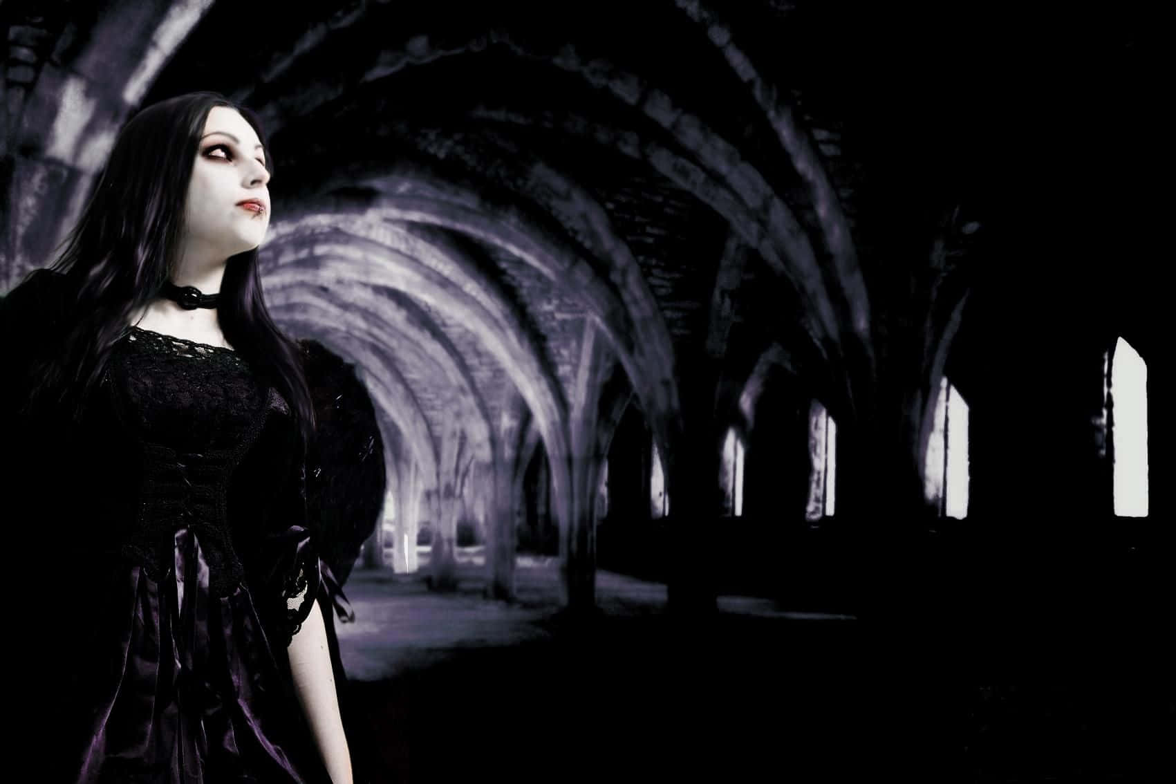 Gothic Computer, goth girl, dimly lit, HD Desktop Wallpaper