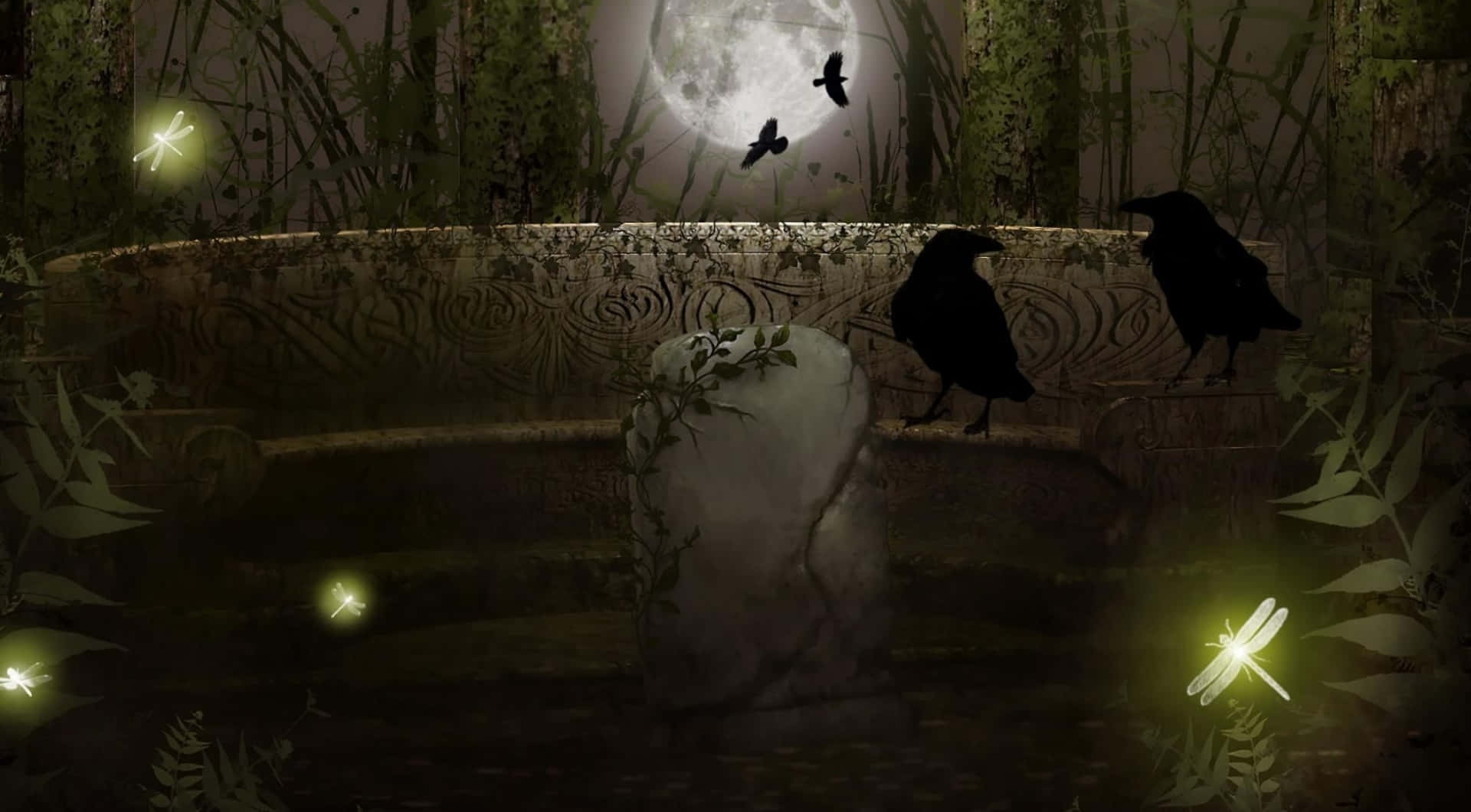 Gothic Computer, graveyard, crows, Full HD Desktop Wallpaper