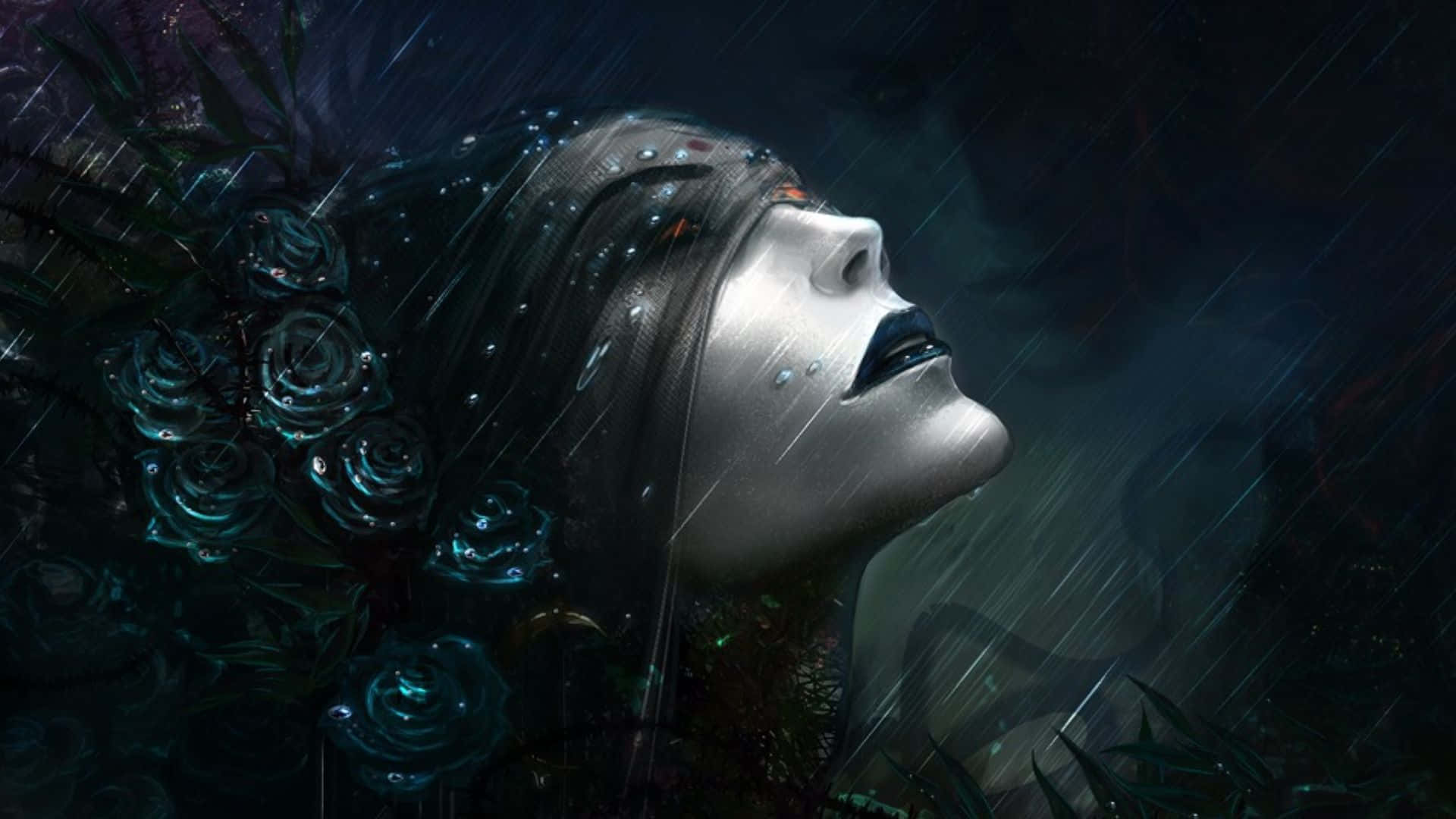 Gothic Computer, pale woman, dark hair, Full HD Desktop Wallpaper